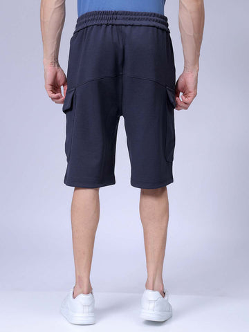 Men's Blue Relaxed Fit Textured Shorts