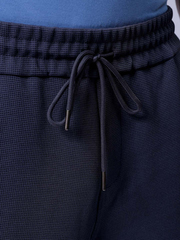 Men's Blue Relaxed Fit Textured Shorts