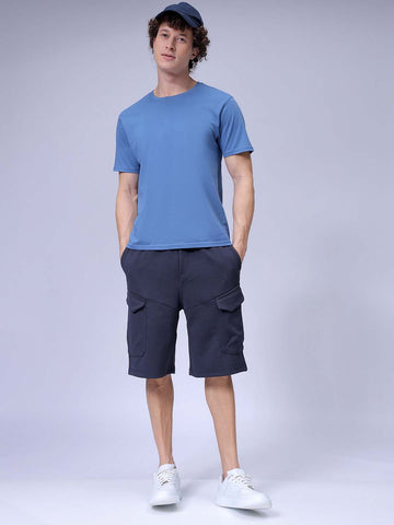 Men's Blue Relaxed Fit Textured Shorts
