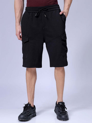 Men's Black Relaxed Fit Textured Shorts