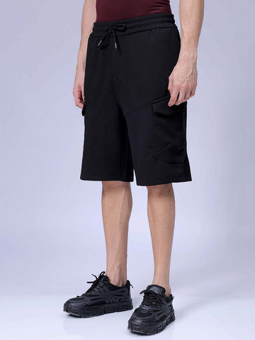 Men's Black Relaxed Fit Textured Shorts