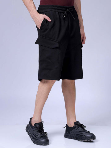 Men's Black Relaxed Fit Textured Shorts