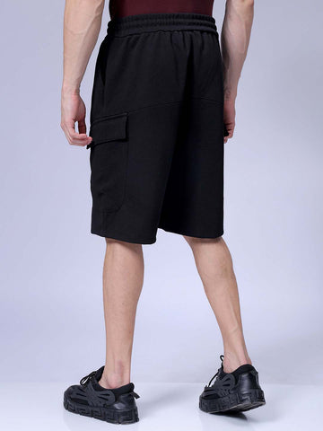 Men's Black Relaxed Fit Textured Shorts