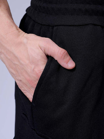Men's Black Relaxed Fit Textured Shorts
