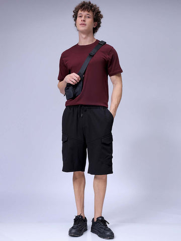 Men's Black Relaxed Fit Textured Shorts