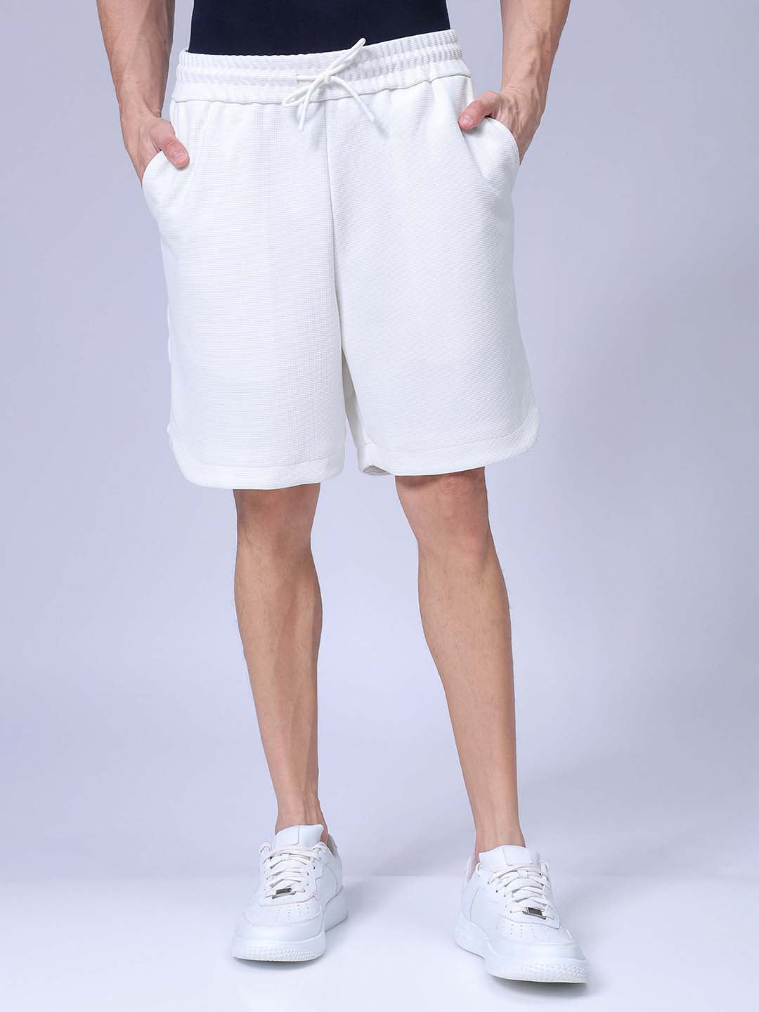 Men's White Relaxed Fit Solid Casual Shorts