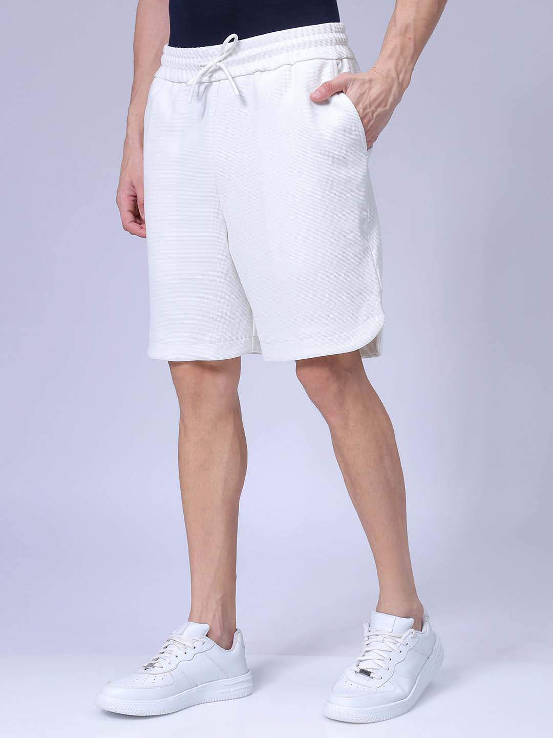 Men's White Relaxed Fit Solid Casual Shorts
