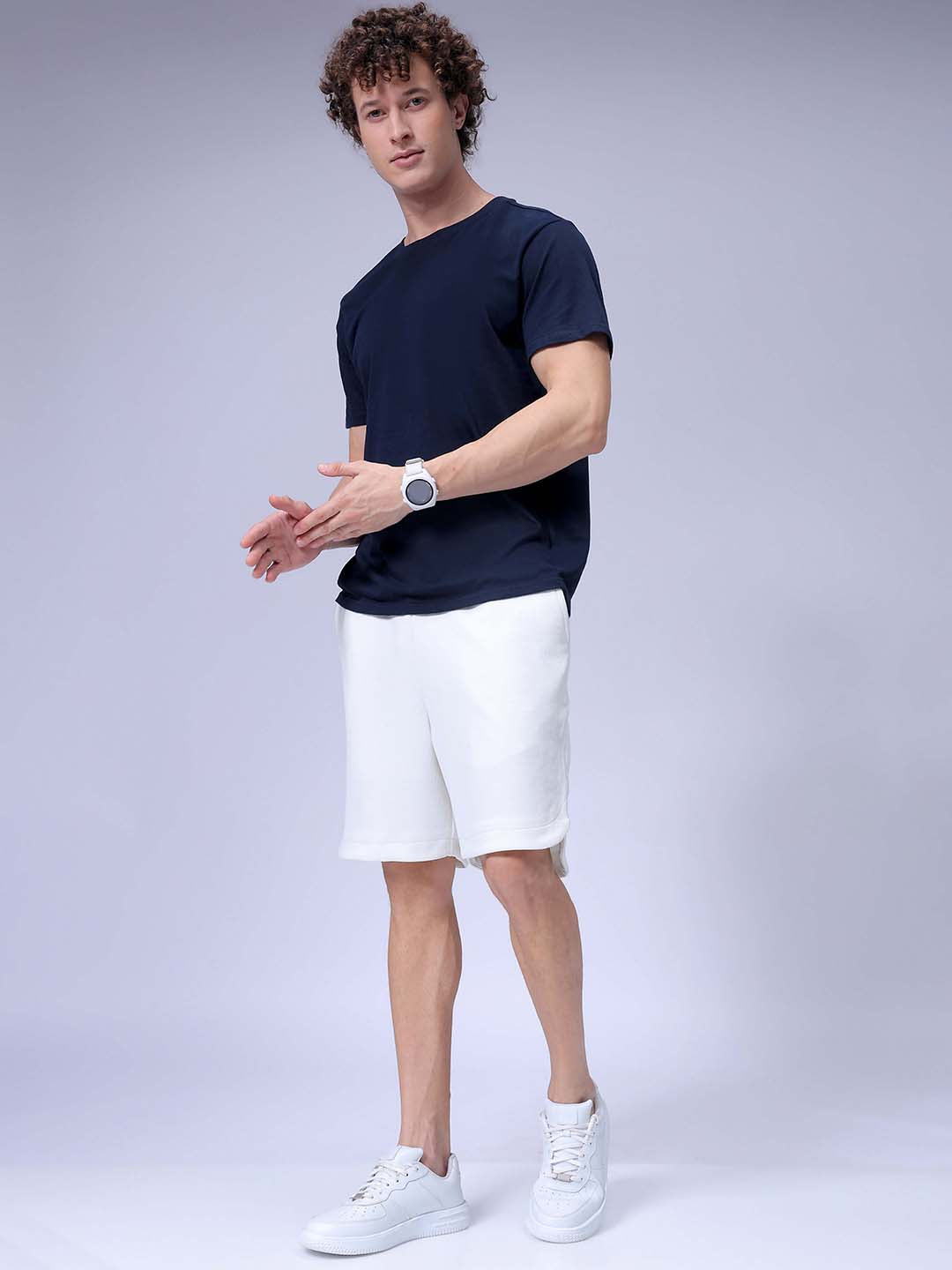Men's White Relaxed Fit Solid Casual Shorts