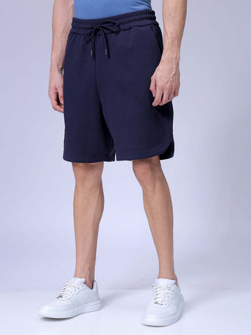 Men's Navy Relaxed Fit Solid Casual Shorts