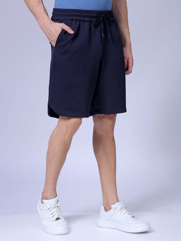Men's Navy Relaxed Fit Solid Casual Shorts