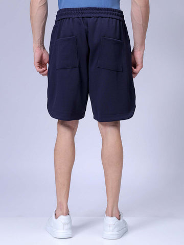 Men's Navy Relaxed Fit Solid Casual Shorts