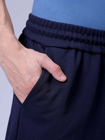 Men's Navy Relaxed Fit Solid Casual Shorts