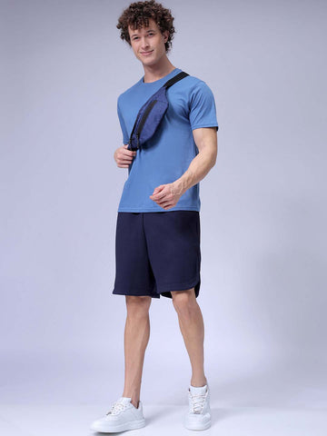 Men's Navy Relaxed Fit Solid Casual Shorts