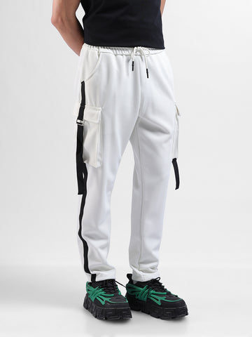 Men's White Relaxed Fit Solid Utility Cargo