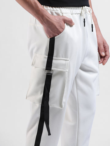 Men's White Relaxed Fit Solid Utility Cargo