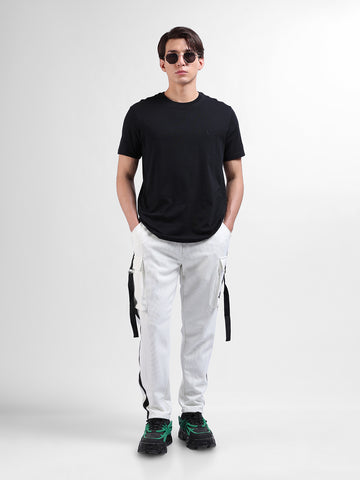 Men's White Relaxed Fit Solid Utility Cargo