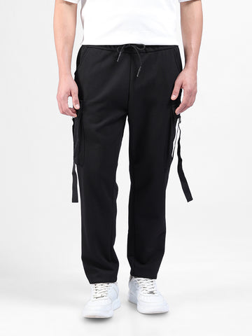 Men Black Relaxed Tapered Fit  Solid Cargo