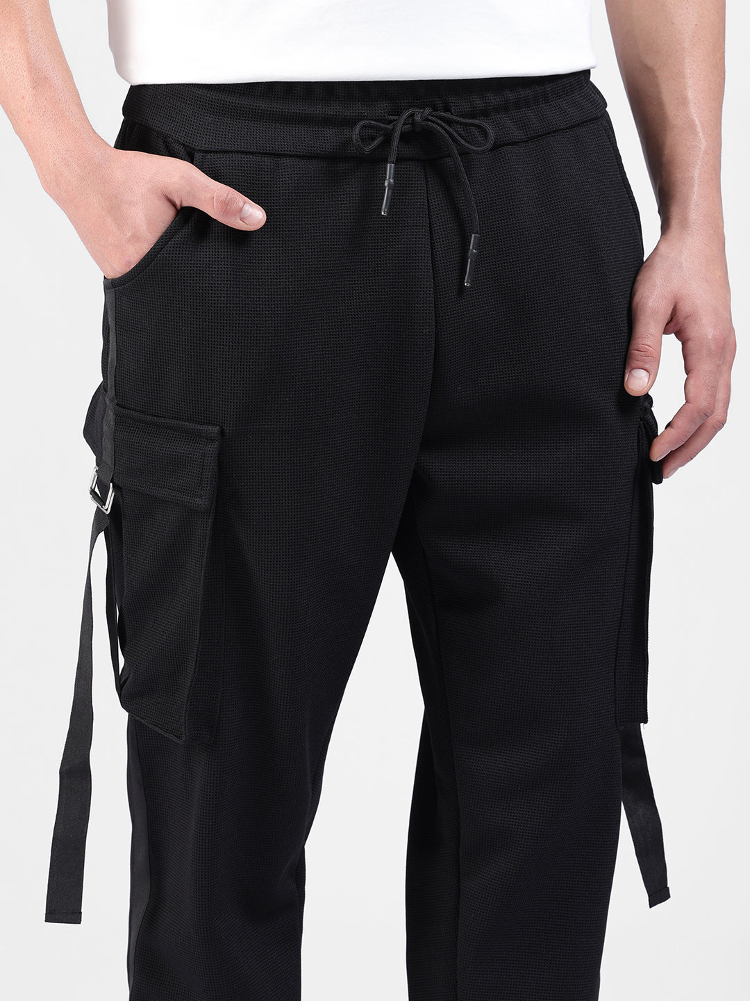 Men's Black Relaxed Fit Solid Utility Cargo
