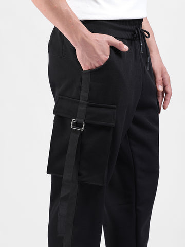 Men Black Relaxed Tapered Fit  Solid Cargo