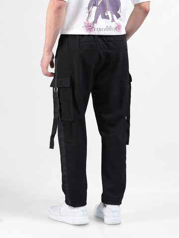 Men Black Relaxed Tapered Fit  Solid Cargo