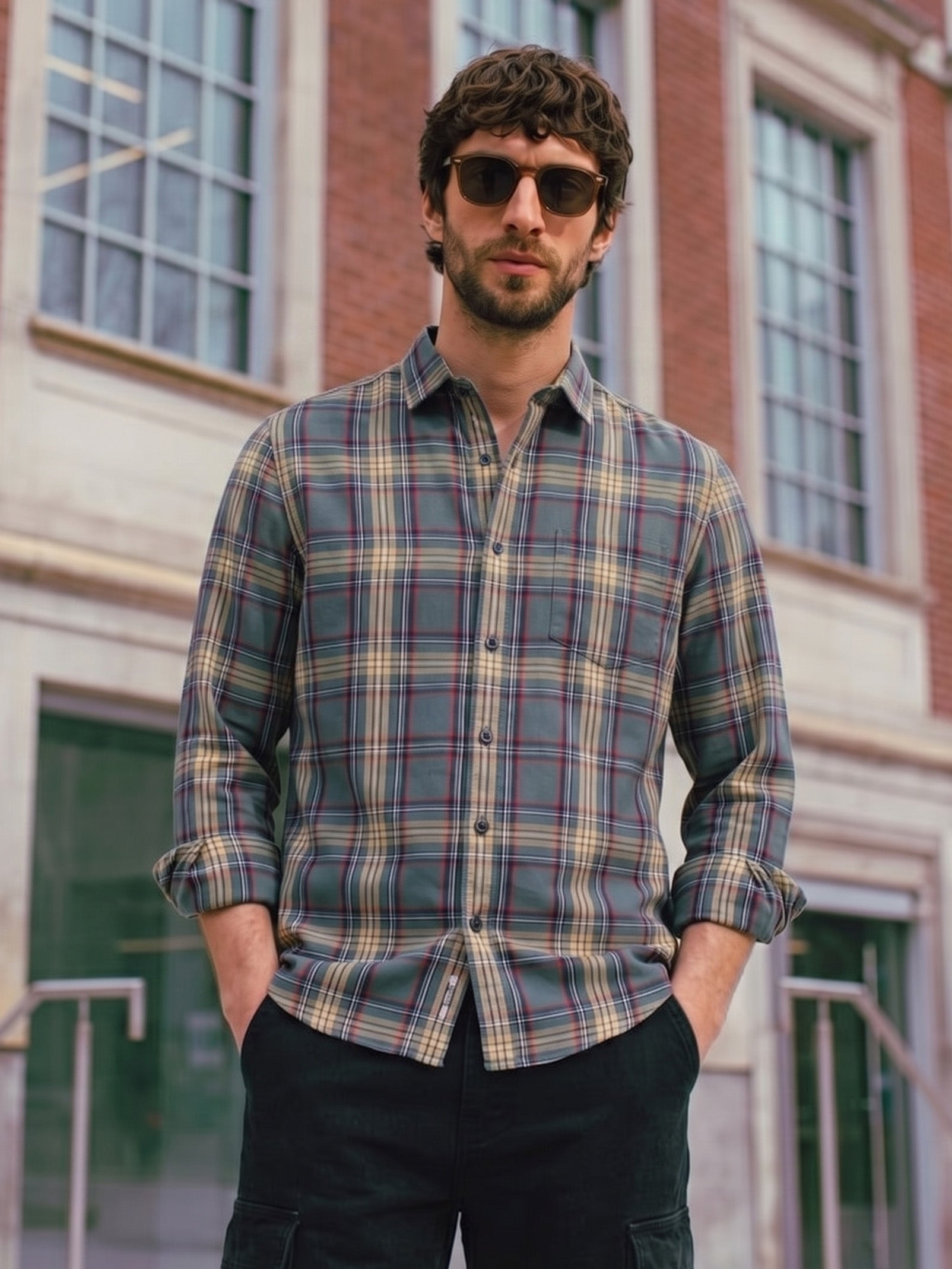 Men's Green Slim Fit Checkered Casual Shirt
