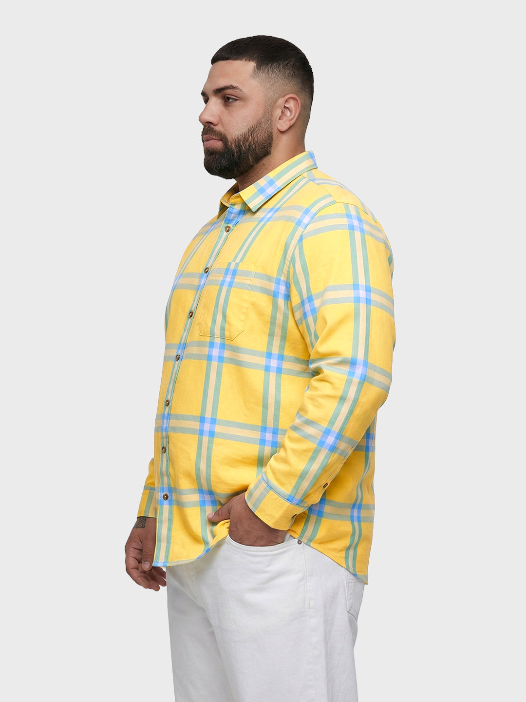 Men's Yellow Regular Fit Checkered Casual Shirt