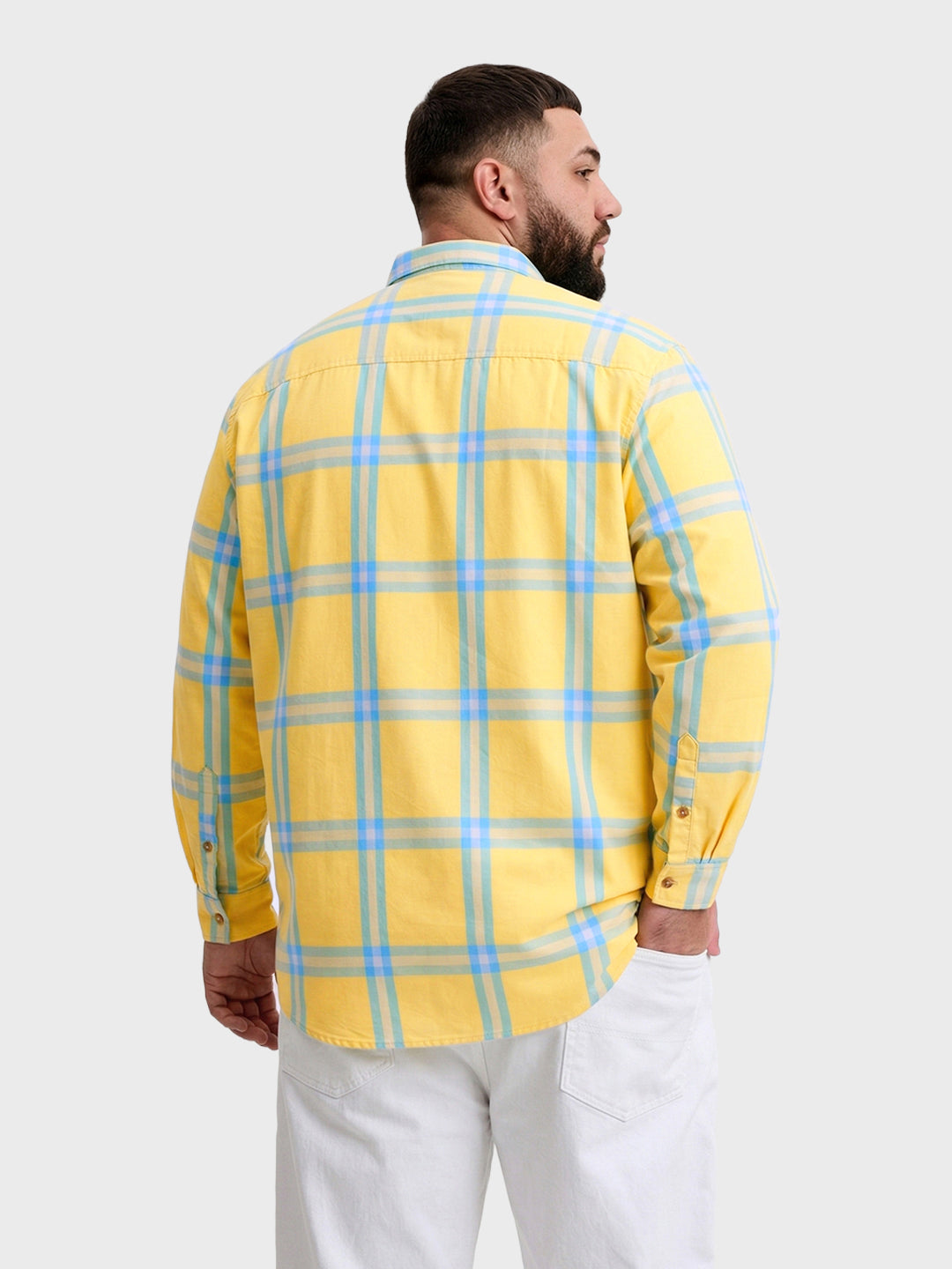 Men's Yellow Regular Fit Checkered Casual Shirt
