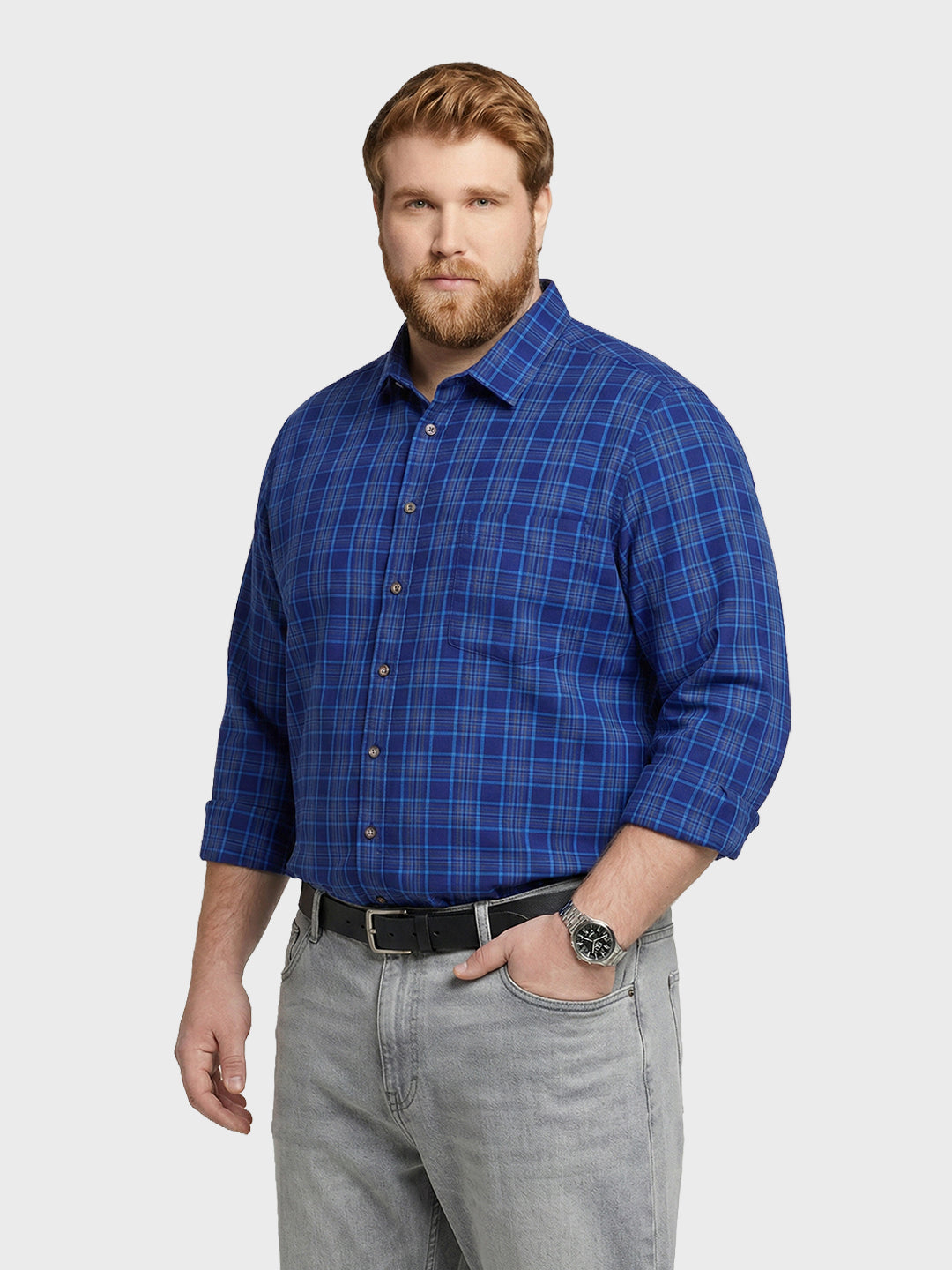 Men's Navy Blue Regular Fit Checkered Casual Shirt