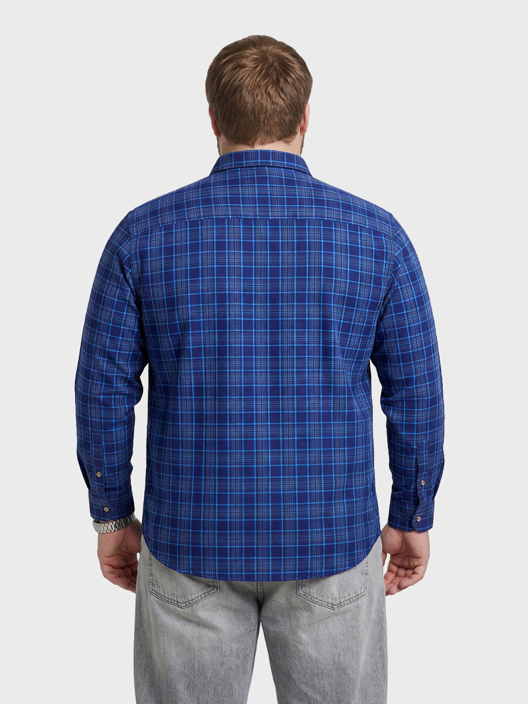 Men's Navy Blue Regular Fit Checkered Casual Shirt