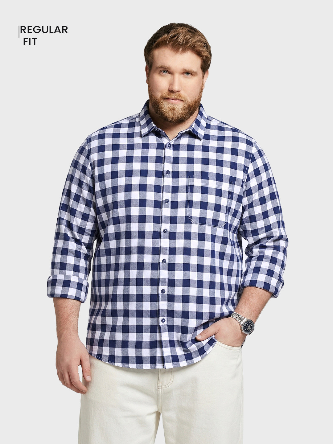 Men's White Regular Fit Checkered Casual Shirt