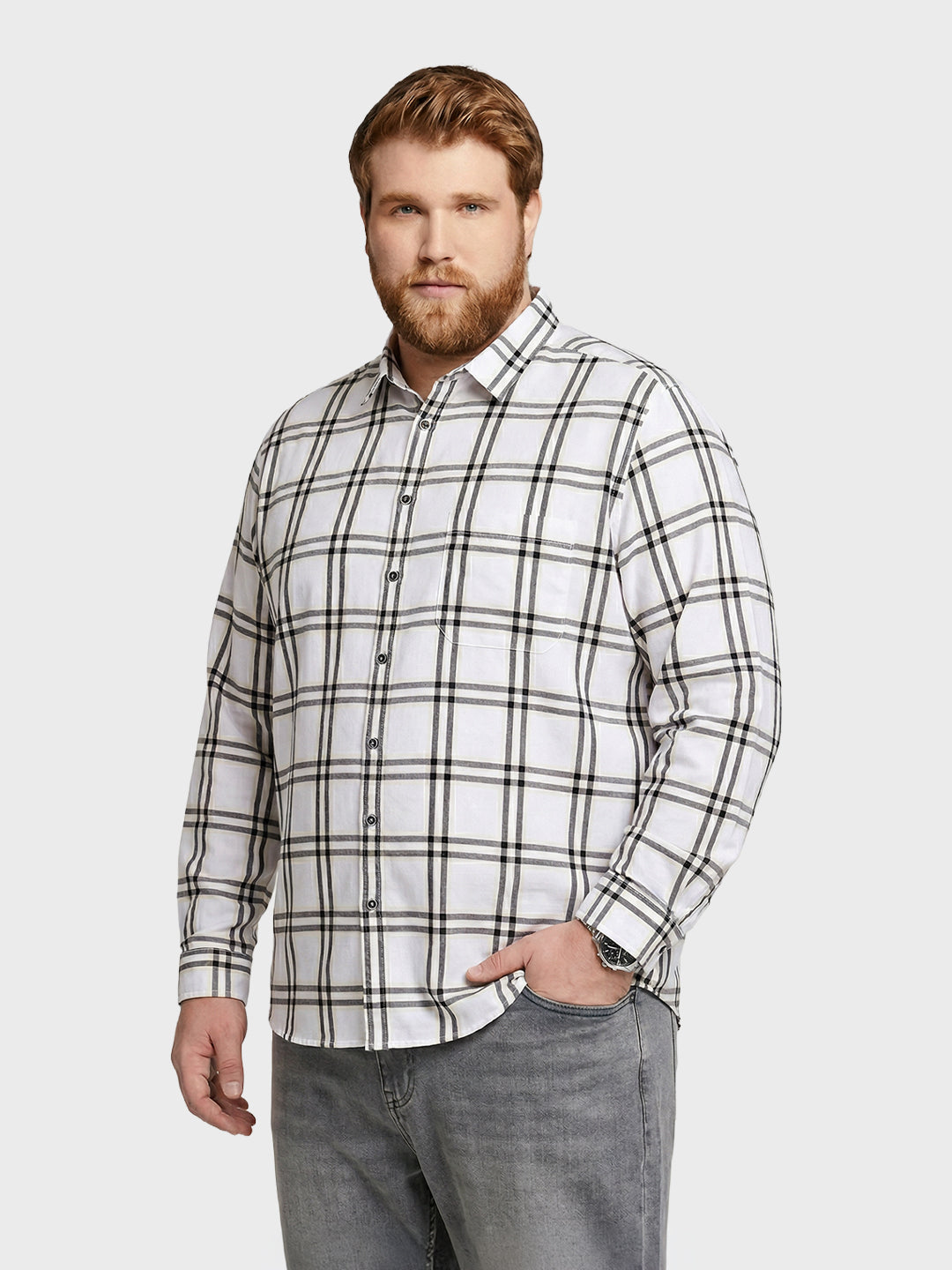 Men's White Regular Fit Checkered Casual Shirt