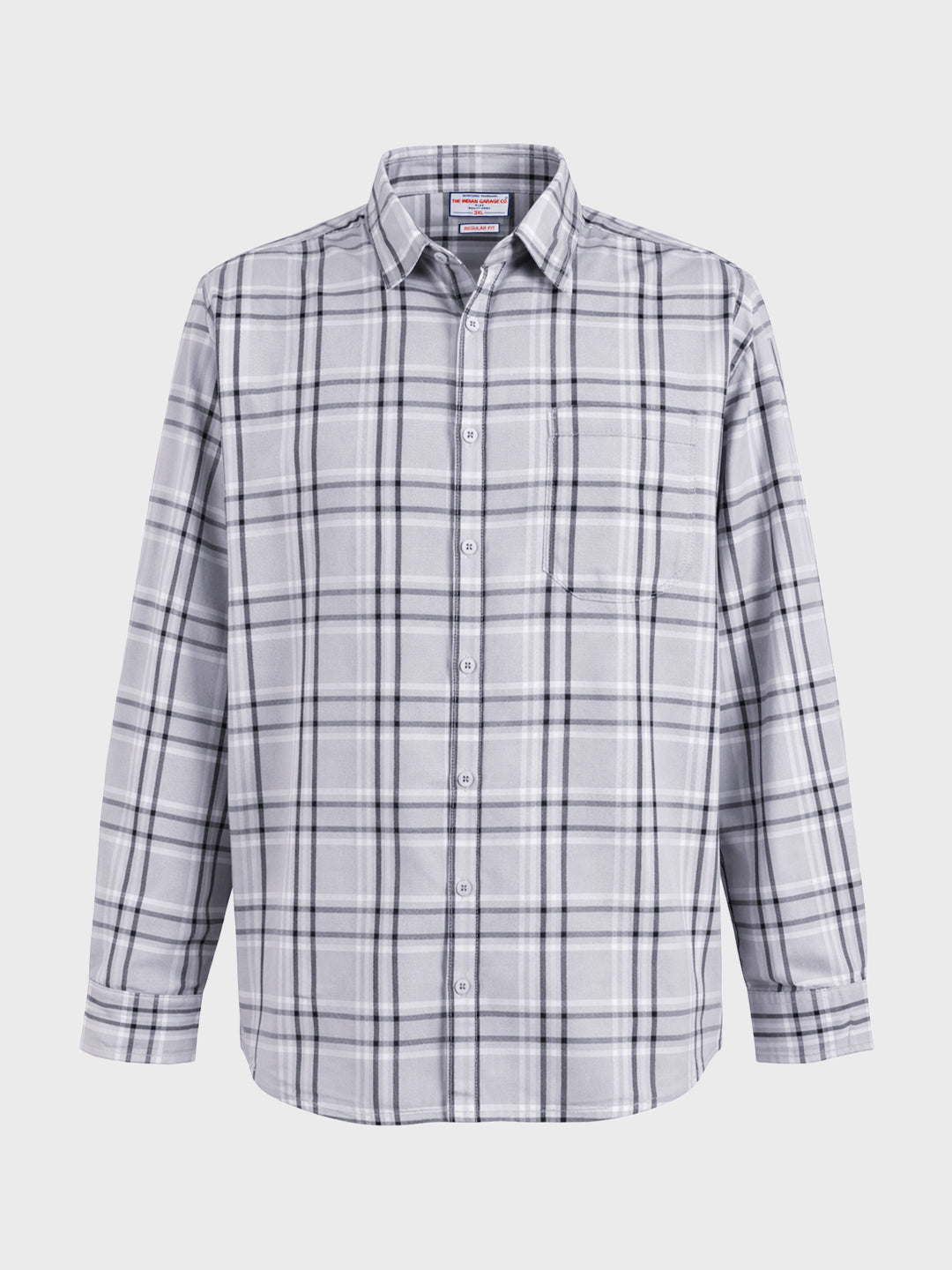 Men's Grey Regular Fit Checkered Casual Shirt