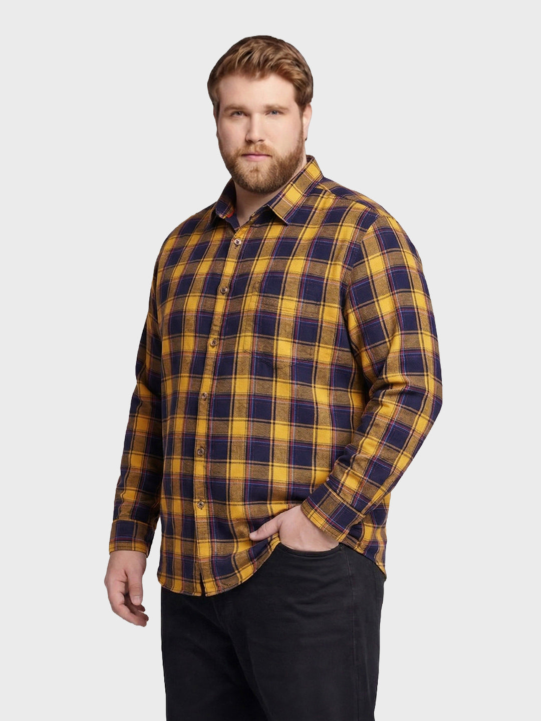 Men's Yellow Regular Fit Checkered Casual Shirt