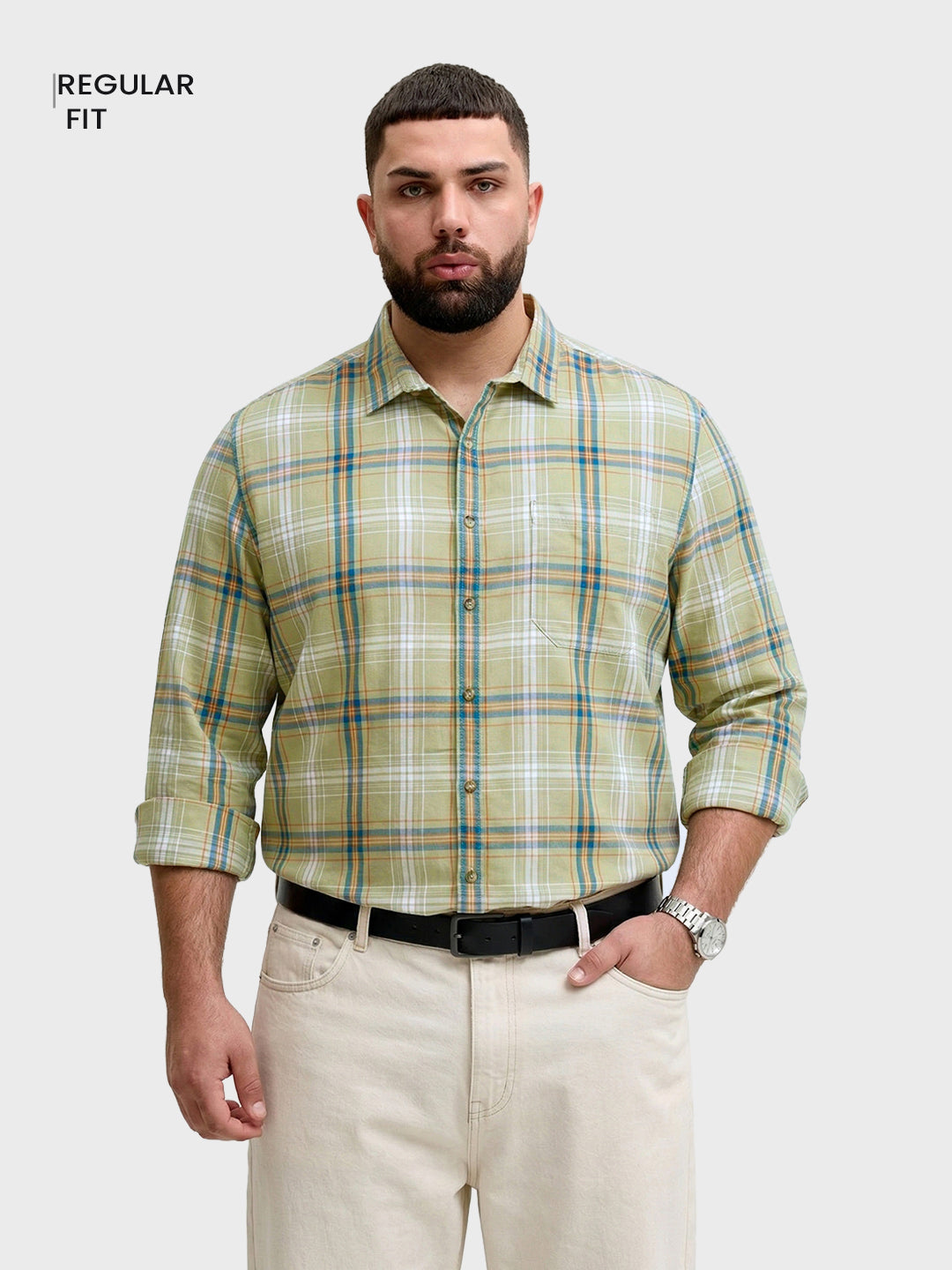 Men's Green Regular Fit Solid Casual Shirt