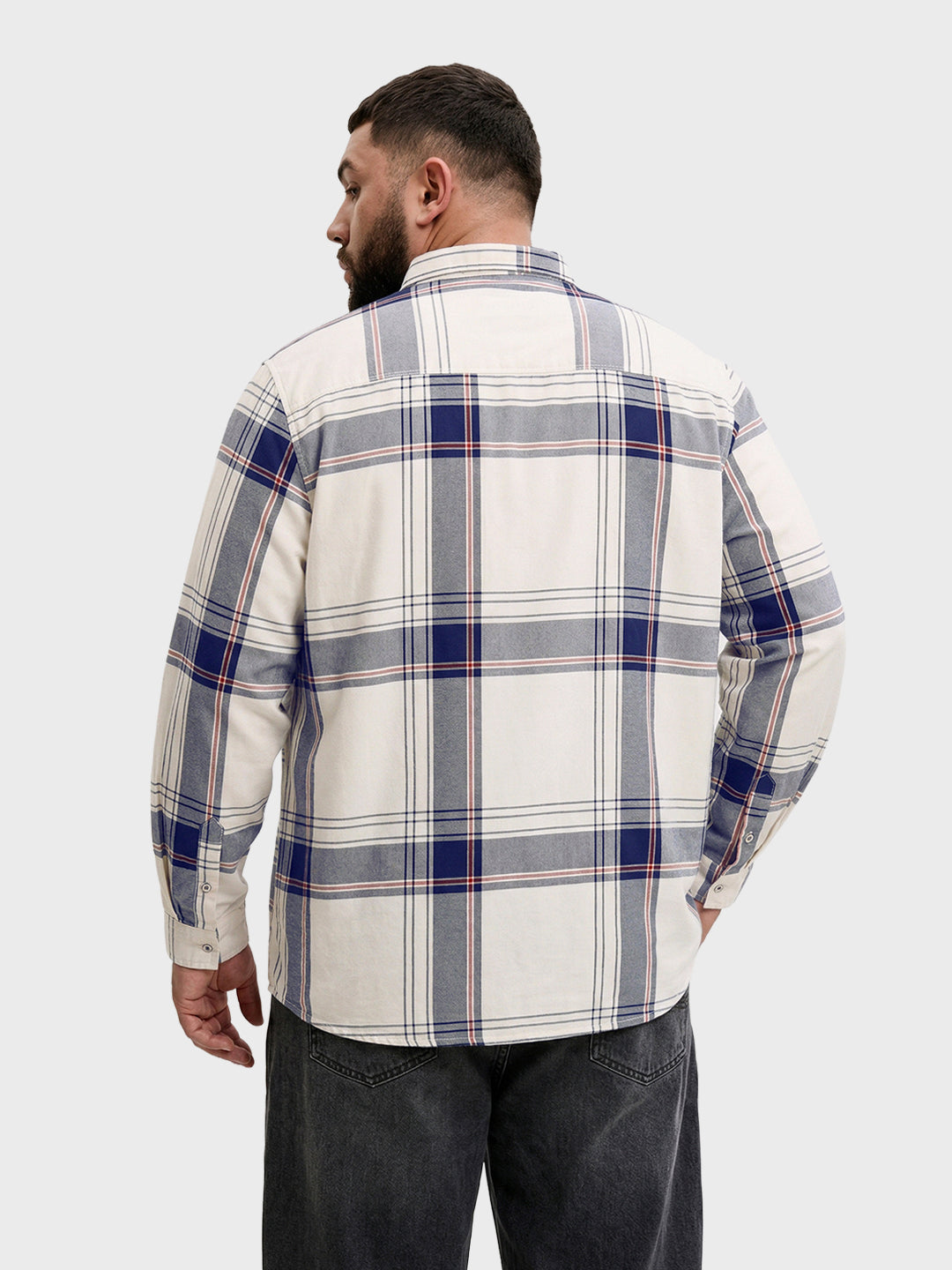 Men's Cream Regular Fit Checkered Casual Shirt