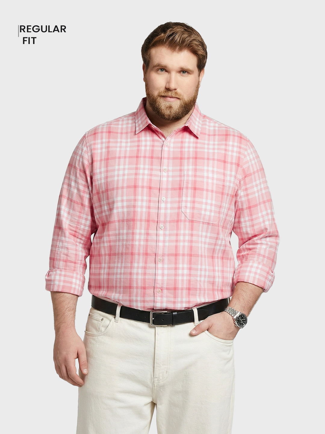 Men's Pink Regular Fit Checked Casual Shirt