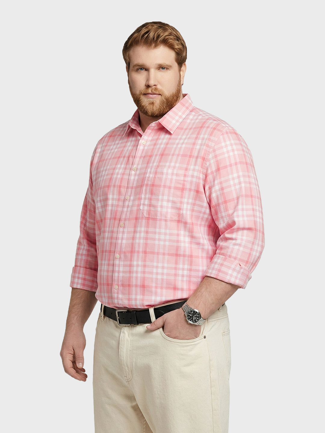 Men's Pink Regular Fit Checked Casual Shirt
