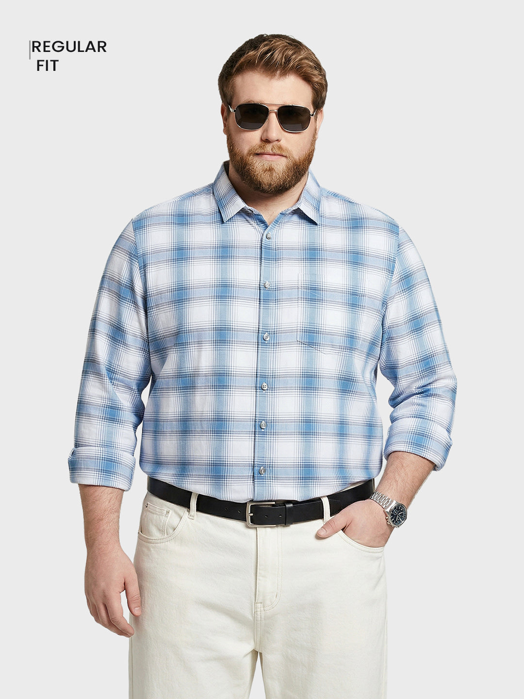 Men's Blue Regular Fit Checked Casual Shirt