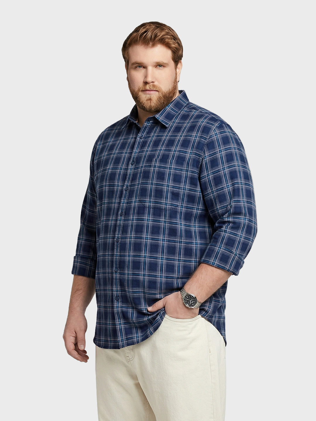 Men's Navy Blue Regular Fit Checkered Casual Shirt