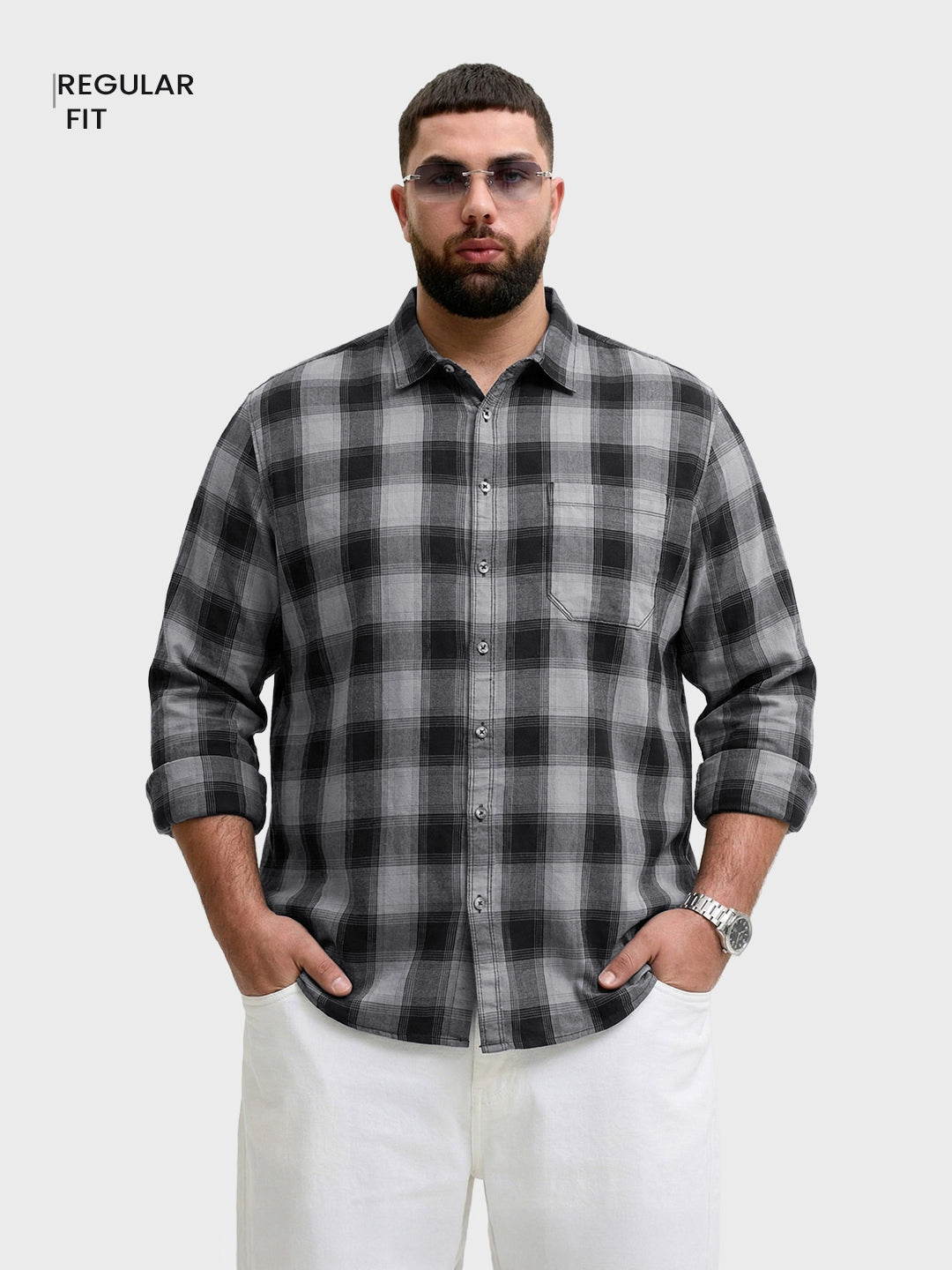 Men's Black Regular Fit Checkered Casual Shirt