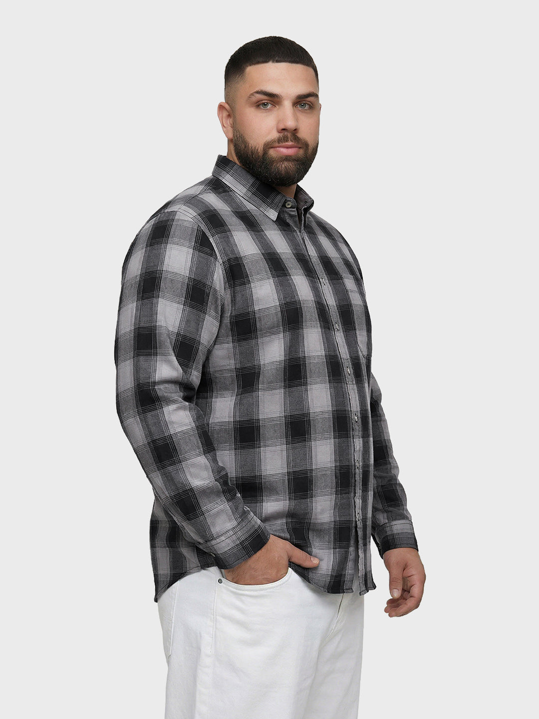 Men's Black Regular Fit Checkered Casual Shirt