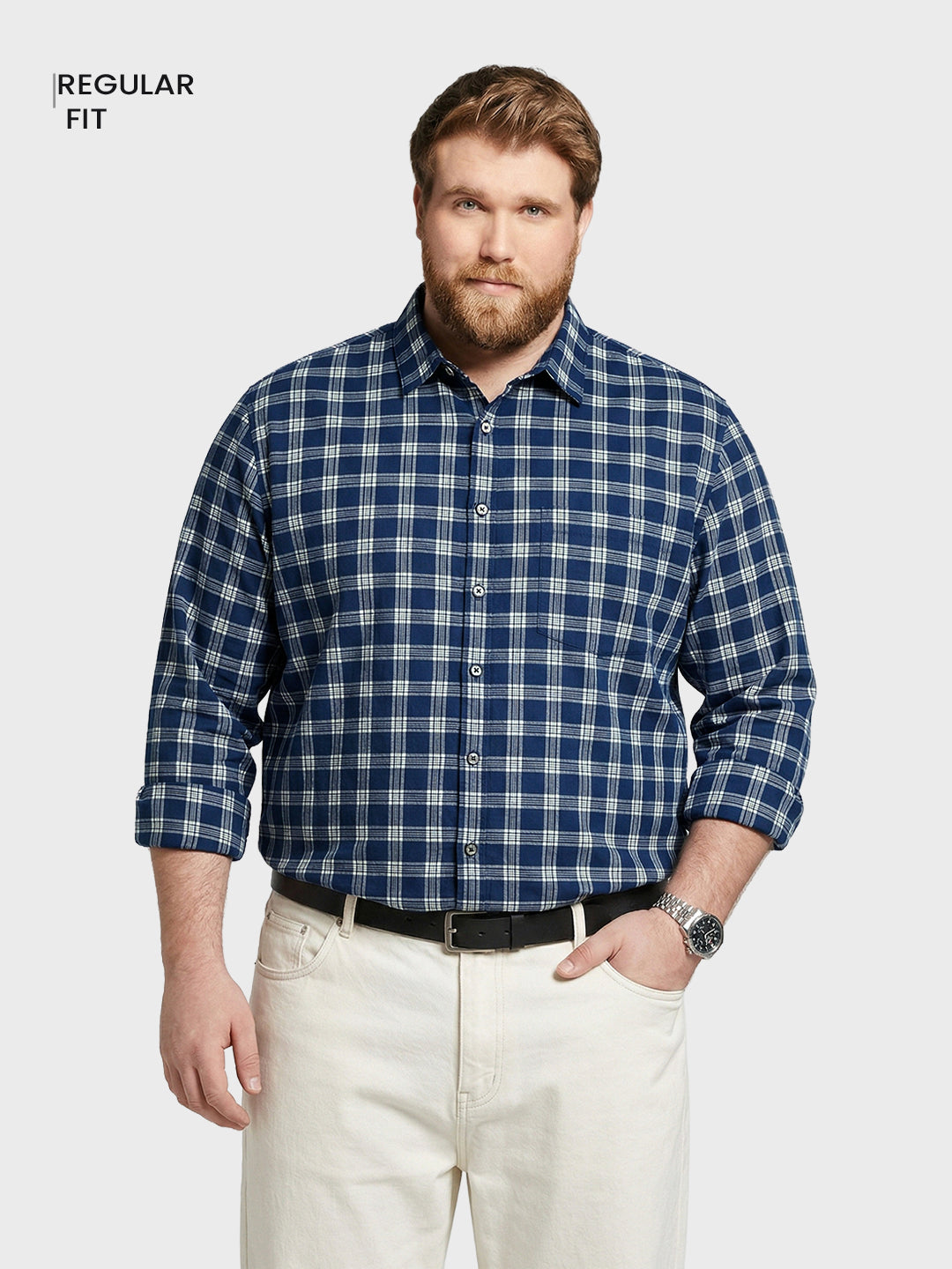 Men's Navy Blue Regular Fit Checkered Casual Shirt
