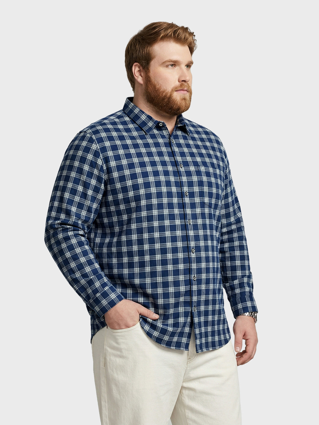 Men's Navy Blue Regular Fit Checkered Casual Shirt