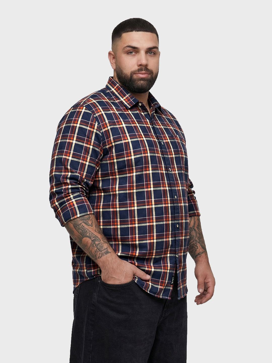 Men's Navy Blue Regular Fit Checkered Casual Shirt