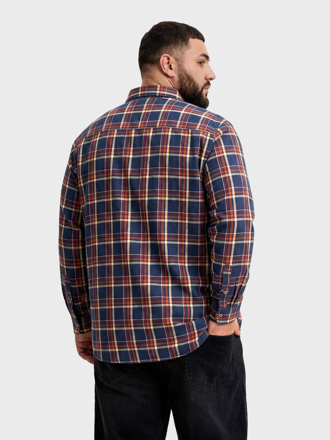 Men's Navy Blue Regular Fit Checkered Casual Shirt