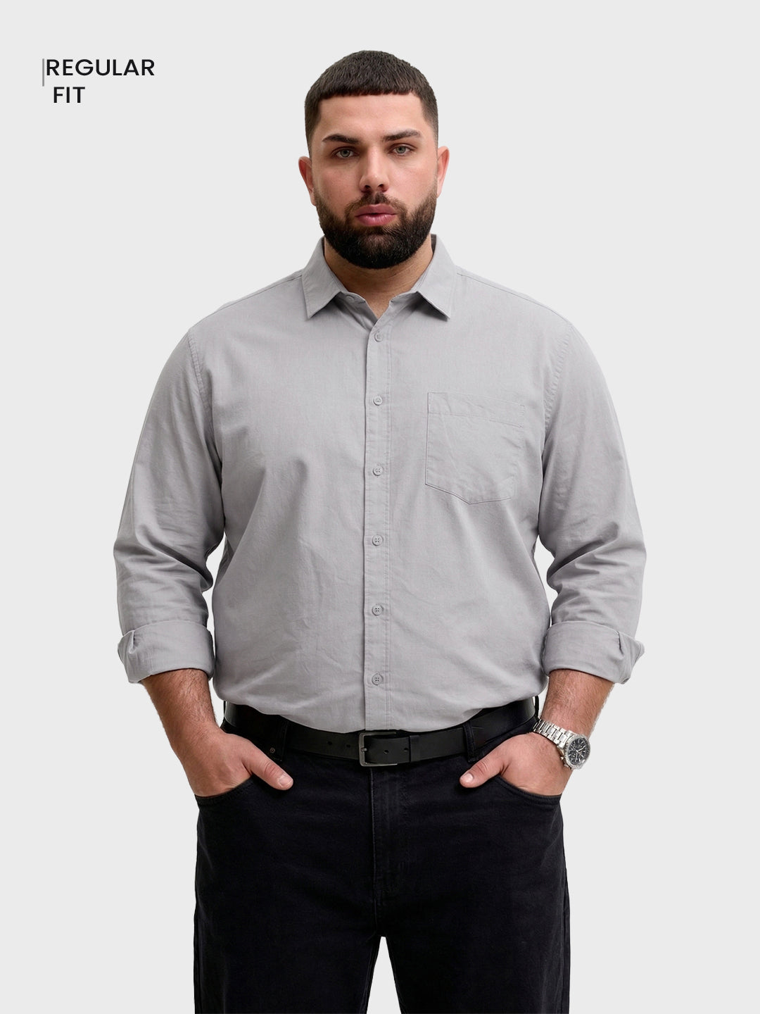 Men's Grey Regular Fit Solid Casual Shirt