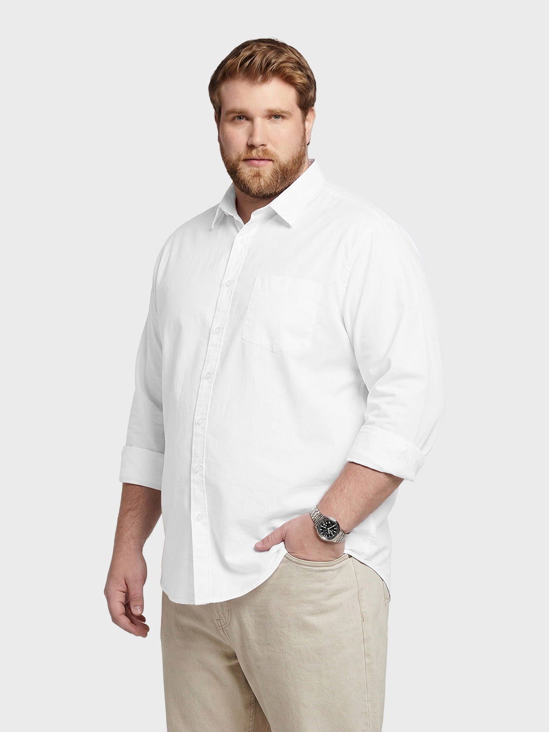 Men's White Regular Fit Solid Casual Shirt