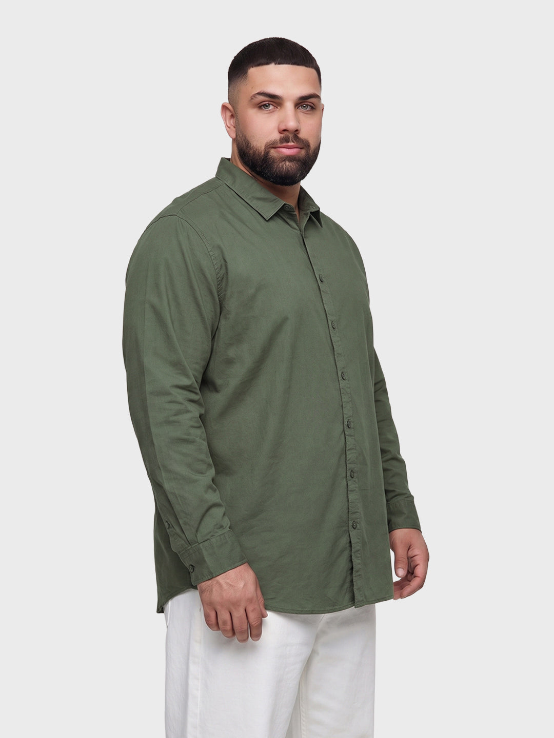 Men's Olive Regular Fit Solid Casual Shirt