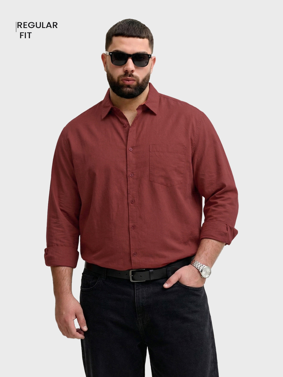 Men's Brown Regular Fit Solid Casual Shirt