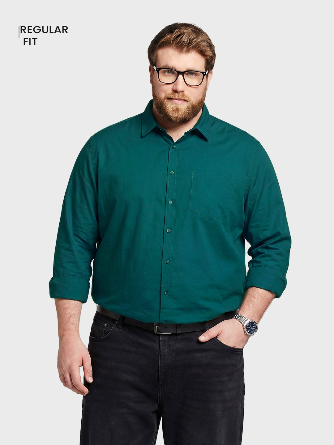 Men's Teal Regular Fit Solid Casual Shirt